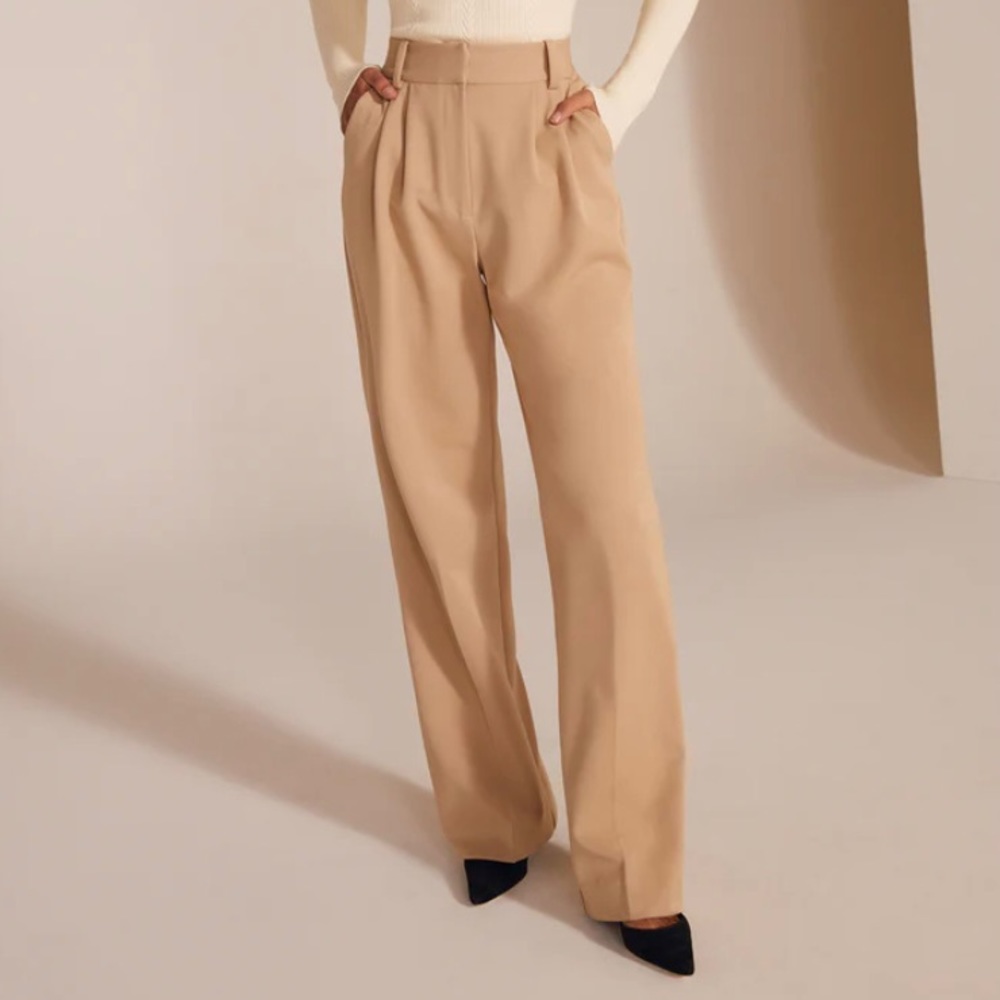 Favorite daughter the favorite pant wide leg pleated trouser tan